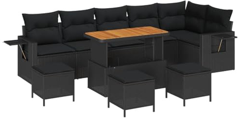 vidaXL Garten-Sofa-Set 10 pcs Schwarz Poly-Rattan, Garten und Terrasse, modernes Sofa-Set, robuste Sitzgelegenheiten, Lounge für entspannte Sommermomente