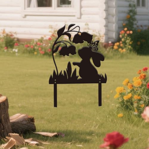 SUPERDANT Decoration Jardin Exterieur en Forme de Lapin Sculpture Murale en Forme de Fleur et Papillon Décoration Fer Forgé pour Jardin Animal Mignon Art Métal