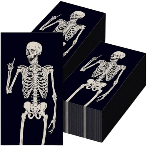 Dinntty Lot de 100 Serviettes d'halloween, Serviettes en Papier 2 Plis Motif Tête De Mort, Jetables, pour Fête Au Restaurant