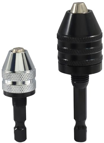 Zorfeter 2 PCS Keyless Drill Chuck, 1/4 Inch Hex Shank Drill Bit Fast Change Converter, Extension Screwdriver Adapter for Impact Drill/Tool Attachment 0.3-6.5mm, 0.3-3.6mm (Style A)