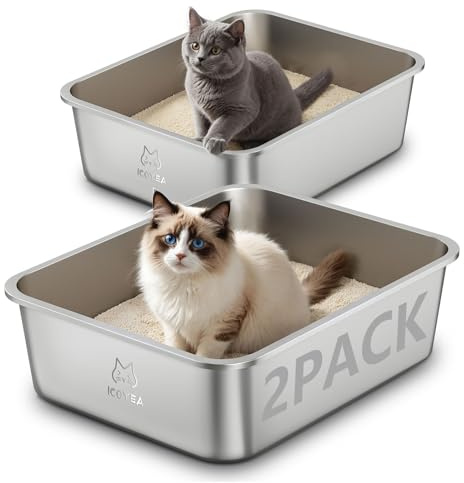 2er Set Edelstahl Katzenklo, Große Katzentoilette, XXL Katzentoilette Edelstahl Offen, Metall Katzenklo für Katzen Aller Größen & Kaninchen, Antihaftbeschichtet, Geruchsfrei (2 Stück, 45x35x15cm)