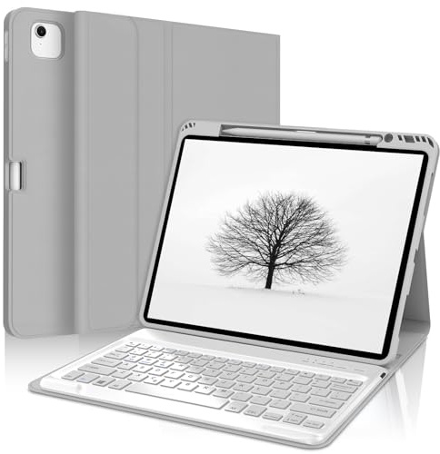 SENGBIRCH Keyboard Case for iPad Pro 12.9 6th/5th/4th/3rd Generation, UK Layout Detachable Keyboard, Case for iPad Air 13 Inch 2025 M3/2024 M2, Gray