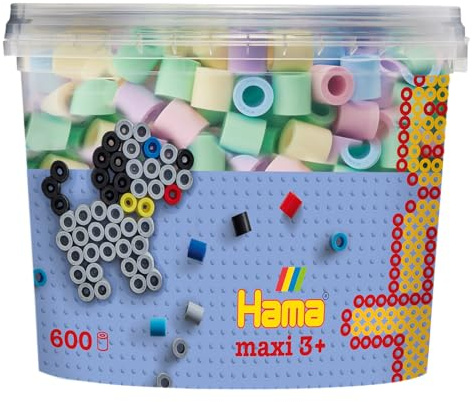 Hama Perlen 8574 Maxi Bügelperlen Dose mit ca. 600 Bastelperlen mit Durchmesser 10 mm, im Pastellmix mit 5 Farben, kreativer Bastelspaß für Groß und Klein