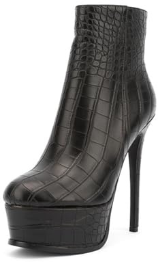 WOkismD Stivaletti da Donna al Polpaccio 14CM, Tronchetti con Platform, Tacco a Spillo Alto, Punta Tonda, Scarpe da Sera,Nero,44 EU