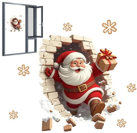 Weihnachtsmann Ziegelwand Durchbruch Sticker Dekors | Weihnachtsaufkleber Selbstklebend | Für Zuhause Wohnzimmer Schlafzimmer Küche Büro Fenster Tür Dekors