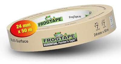 FrogTape Essential Malerband Innen & Außen, 24mm x 50m | Feinkrepp, Abklebeband, scharfe Kanten, 7 Tage ablösbar, FSC-zertifiziert, Kreppband