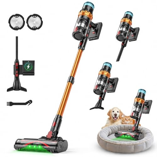 TechRise Cordless Vacuum Cleaner, 58KPa Powerful Suction, 680W Stick Vacuum Cleaner with 70 Mins Runtime, Self-Standing, Anti Hair Wrap, HEPA Filtration, LED Screen, for Pet Hair, Carpet & Hard Floors