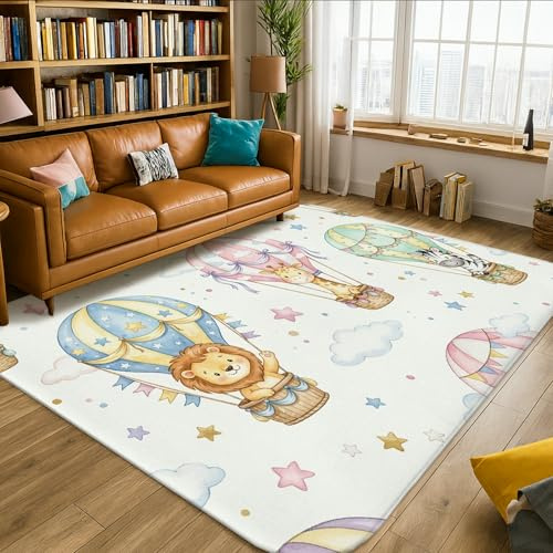Teppich mit Löwenmotiv, verspielte, fantasievolle Giraffe, gestreiftes Pferd, Frühlingspferd, rechteckig, rechteckig, Bodenteppiche, Kanteneinfassung, Teppiche für Wohnzimmer, Schlafzimmer, Flur