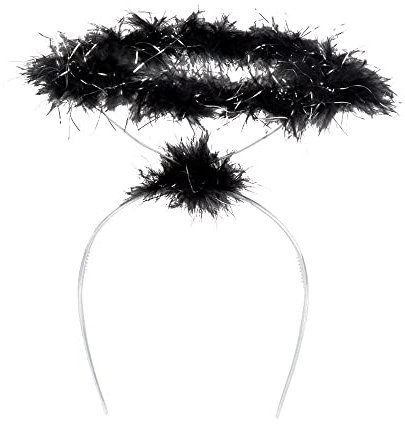 Boland 52869 - Haarreif schwarzer Engel mit Heiligenschein, Engel und Teufel, Fasching, Karneval