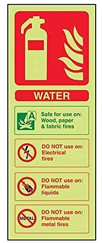 VSafety Warnschild für Feuerlöscher, Wasser-Kennzeichnung, leuchtet im Dunkeln, 75 x 200 mm, selbstklebendes Vinyl