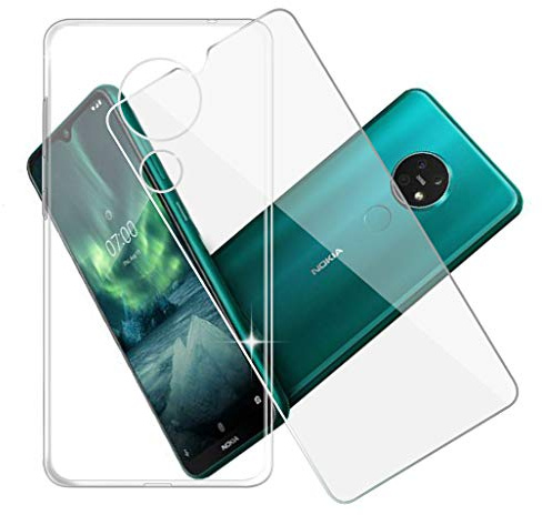 DYSu hülle für Nokia 7.2 (6.2) Transparent Weich Crystal TPU Clear Cover Silikon Case + Schutzfolie Displayschutzfolie Schutzfolie Schutz für Nokia 7.2 - Transparent