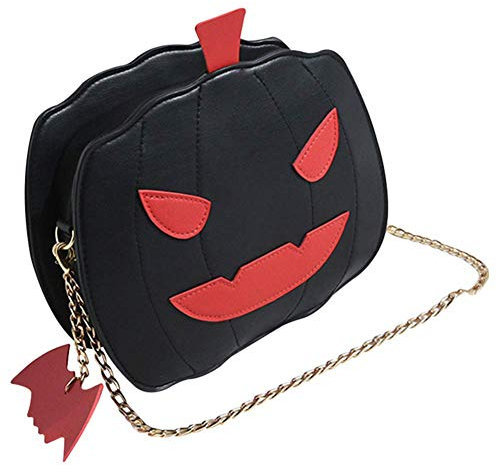 ECOSWAY Damen Kürbis Handtasche Halloween Süßigkeiten Tasche Little Devil Schultertasche Kuriertasche - Schwarz