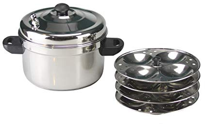 Stainless Steel Induction Idli Maker 4 Tier Rack Idli Plates Stand Indian Idli Idly Rice Cakes Induction Cooker Steamer Set – Makes 16 Idli's