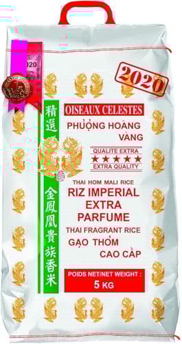 Riz Thai extra parfumé qualité premium Marque Oiseaux Célestes - Récolte 2020 (Sacs de 5KG, 10KG ou 20KG) (5KG)
