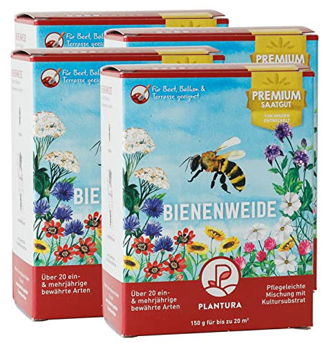 Plantura Bienenweide, blütenreiche Premium-Saatgut-Mischung für Bienen, Hummeln & Schmetterlinge, >20 heimische Sorten, ein- & mehrjährig, bienenfreundlich, pflegeleicht & nektarreich, 600 g für 80 m²