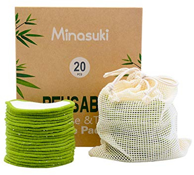 Minasuki 20 Pack Reusable Makeup Remover Pads Bamboo Reusable Cotton Rounds