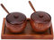 HERCHR Salt and Sugar Container Set, Vintage Wooden Spice Jar Sugar Pot Seasoning Box with Spoon Lid and Tray for Home Kitchen