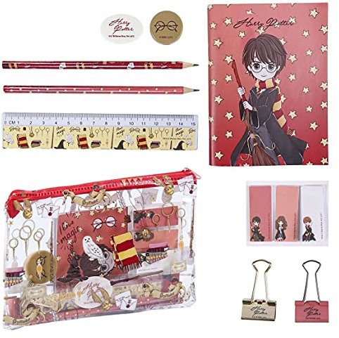 Harry Potter Ensemble de Papeterie, Comprend Crayons, Règle, Cahier A6, Gomme, Taille-Crayon, Notes Autocollantes, Clips, étui à Crayons, Ensemble Scolaire