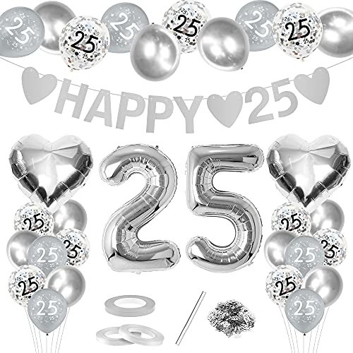 Silberhochzeit Luftballons, Silber Luftballons Deko Set, 25. Hochzeitstag Luftballons, 38 Stück Silberhochzeit Hochzeit Luftballons, für Silberne Hochzeit Feier Jubiläum Luftballons Deko
