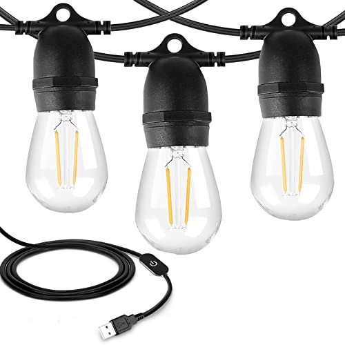ROMANJOY LED Lichterkette Außen Dimmbar mit Touch-Steuerung 7.5M(24.6FT) USB Strom mit 10 1W Led Glühbirnen S14 2700K warmweiß IP44 Wetterdicht PC lichterkette außen mit birnen für Camping und Zelte