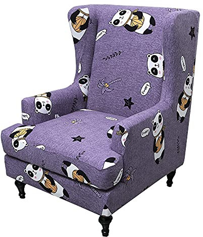Highdi 2-Teilig Ohrensessel Bezug, Sesselüberwürfe mit Kreativer Muster Druck Sesselhusse Elastisch Stretch Husse für Ohrensessel Relaxsessel Fernsehsessel mit Armlehne (Lila Panda)