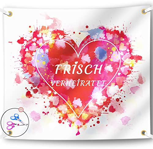 HB-Int Hochzeitsherz zum Ausschneiden, 2 x 1.8 m - Hochzeitslaken für Hochzeit Deko, Perfektes Hochzeitsgeschenk, Spiel für das Brautpaar, Fotomotiv Deko - Inklusive 2 Scheren & Riemen