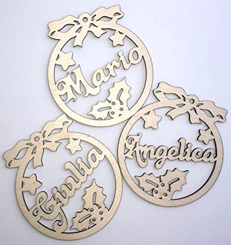 Vestipassioni 3 palline Decorazione Albero di Natale PERSONALIZZATE in legno 10X9 CM. MADE IN ITALY