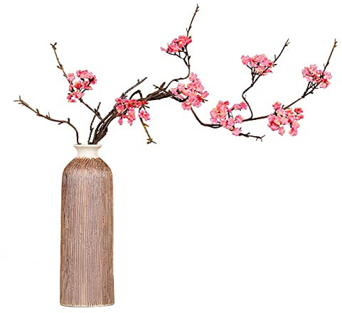 LEMCC Branche de fleurs de cerisier artificielles de 87 cm de haut avec de longues tiges pour jardin, maison, décoration de fête de mariage, vase non inclus, Rouge Clair