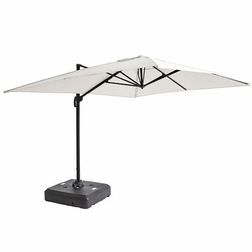 Oviala Parasol déporté 4x3 m 360° inclinable + à Lester sur Roues Blanc