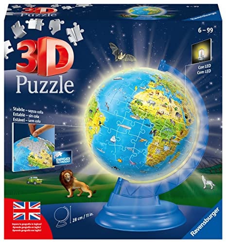 Ravensburger - 3D-Puzzle für Erwachsene, Globus mit Licht, 3D-Puzzles für Erwachsene und Kinder ab 6 Jahren, Modellbaumodelle mit 180 Teilen, Geschenke für Kinder ab 6 Jahren