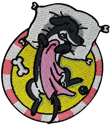 Finally Home Schlafender Hund Patch zum Aufbügeln & Aufnähen | Hunde Patches zum Nähen, Kinder Bügelbild, Dog Aufbügler, Tier Aufnäher