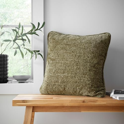 Catherine Lansfield Wilson Plain Chenille 45x45 cm Cushion Olive Green
