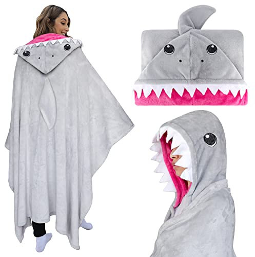 Shoppawhile Shark Gifts for Women Wearable Hooded Blanket Soft Cute Warm Fluffy Shark Gifts Hooded Blanket Presents for Teenage Boys 59 * 51 inch