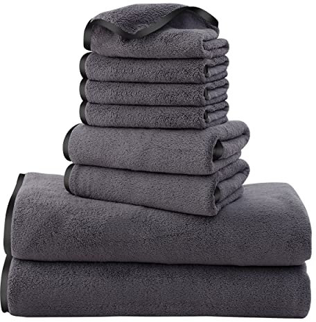 Cosy Family Mikrofaser-Handtuch-Set, 8-teilig, 2 Badetücher, 2 Handtücher und 4 Waschlappen, ultraweiche, sehr saugfähige Handtücher für Badezimmer, Fitnessstudio, Hotel, Strand und Spa (Dunkelgrau)
