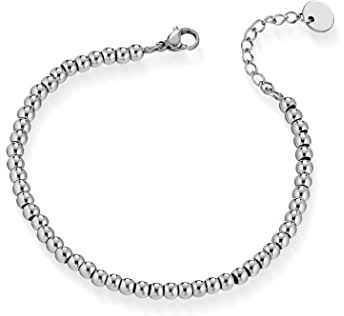 Donipreziosi Bracciale con Sfere in Acciaio Inossidabile Argentato – Braccialetto Regolabile Uomo Donna Unisex con Chiusura a Moschettone – Nickel Free con Scatola e Certificato