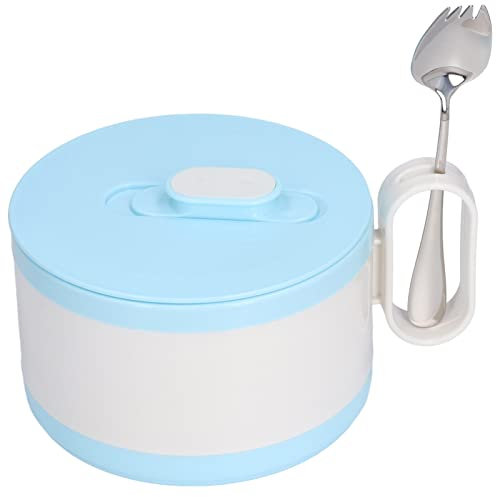 Ensemble de bols à ramen pour micro-ondes bol à ramen en acier inoxydable bol à nouilles instantanées à double isolation avec couvercle pour étudiant employé de bureau(Bleu)304 Spoon