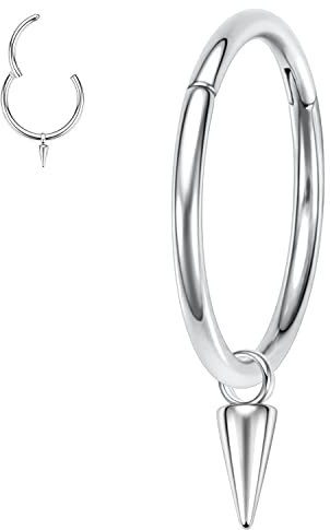 AROWRO 16G Knorpel Helix Lobe Ohrringe Nahtlose Scharnier Nase Septum Ringe Septum Clicker Septum Schmuck Edelstahl 8mm Knorpel Helix Lobe Piercing Ring Kegel Anhänger Dangle Ring