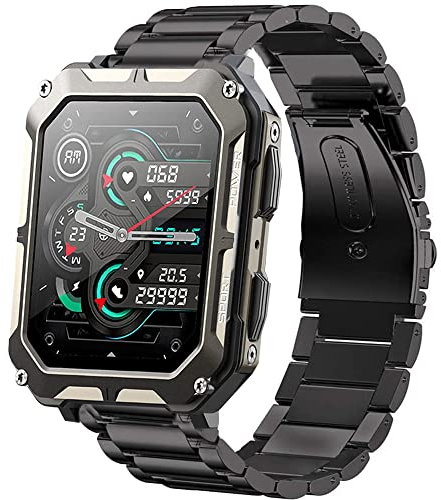 Bleushaweu Armband Kompatibel mit SGDDFIT Smartwatch Herren 1,83'', Classic Edelstahl Uhrenarmband für SGDDFIT Herren 1,83'' / meoonley C20pro /MIGOUFIT C20pro / LIGE ST9 Smartwatch (schwarz)