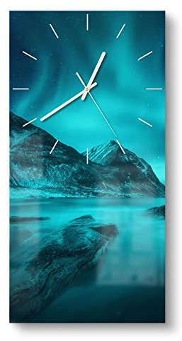 DEQORI Glasuhr | horizontal 30x60 cm | Motiv Polarlichter in Norwegen | große XXL Design Uhr aus Glas | leise Wanduhr für Wohnzimmer & Küche | Moderne Hingucker Uhr für die Wand