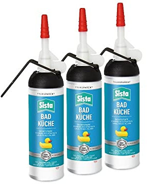 SISTA BAD KÜCHE transparent, Dichtstoff, schimmelresistent ausgestattetes, langlebiges Silikon für Küche und Bad, wasserdichter Fugenfüller, 3x100ml Spender