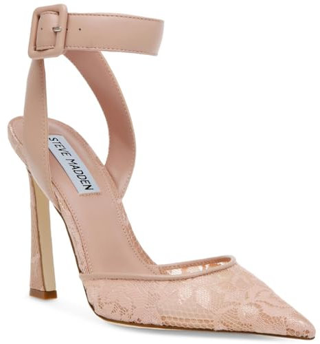 Steve Madden Sarantos Natural Lace Ankle Strap Pointy Toe Stiletto Heeled Sandal, Natural Lace, 41-42 EU