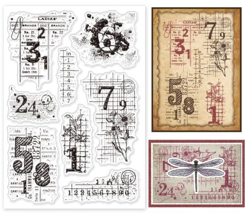 GLOBLELAND Vintage Zahlen Transparente Stempel für Scrapbooking Textur Hintergrund Klare Stamps Retro Silikonstempel Für Kartengestaltung DIY Prägung Journaling