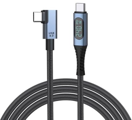 DroiX USB 4.0 Type-C Cable | 40Gbps Data, 240W Power | 8K@60Hz Visuals | Thunderbolt 3 & 4 | 1.5M | Highly Compatible | 90 Degree L Shape Connector