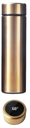 Thermoflasche mit Temperaturanzeige 450 ml Isolierflasche Edelstahl Kaffee Tee Thermobecher für Heiß- und Kaltgetränke (Gold)