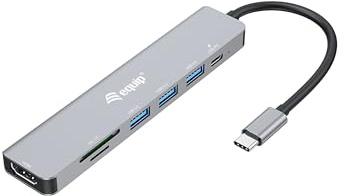 Equip 133494 USB-C 7-in-1-Multifunktionsadapter, HDMI 4K/60 Hz, USB 3.2 Gen1 x 3, TF/Micro SD, 100 W USB PD