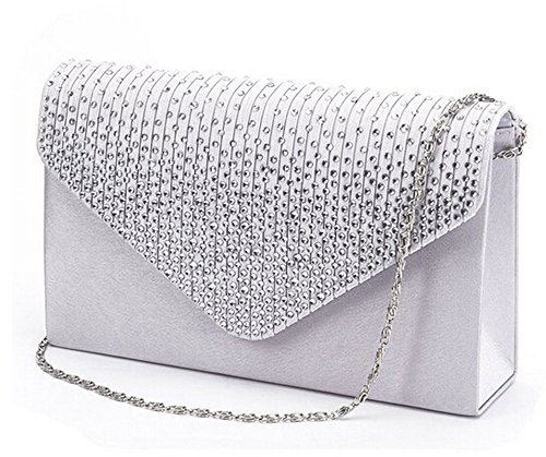Glitzer Clutch Damen Kettentasche Elegant Umschlagtasche Tasche Abendtasche Crossbody Klein Handtasche Für Hochzeit Party Bankett Feiertage Brauttasche Pailletten Cocktail (1C-Silver, One Size)