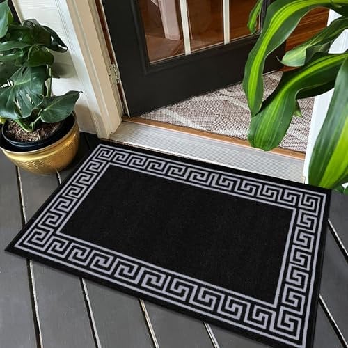 Fit Even Greeky Door Mat – Non-Slip Washable Doormat, Heavy Duty Welcome Dirt Trapper, Water Absorbent Floor Mat for Indoor/Outdoor Use, Front Entrance, and Kitchen (Dark Grey & Cream, 40x60 cm)
