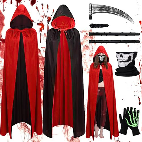 Aitsite Halloween Costumes, 140cm Length Vampire Cloak Capes, Vampire Costume Adults Draculaura, Red Cape with Sickle for Halloween Parties and Family Celebrations