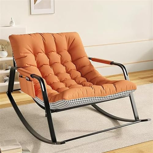 JIESOO Doppelschaukelstuhl Wohnzimmer mit Weichem Kissen Moderner Schaukelstuhl Schlafzimmer Mit Armlehnen, Gartenliege Mit Seitentaschen, Bequeme Schwerelosigkeitsstühle(Orange B)
