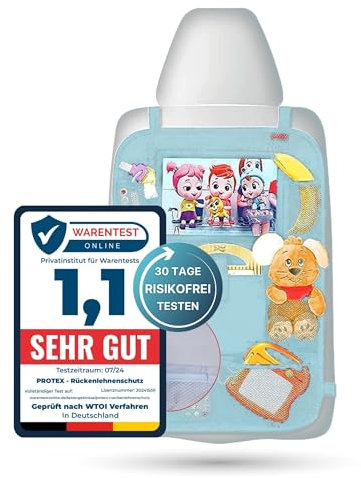 PROTEX© Rückenlehnenschutz Organizer [Testsieger 2025] 100 Tage risikofrei testen - Auto Rücksitz Organizer mit 12 Zoll Tablet Fach [blau]